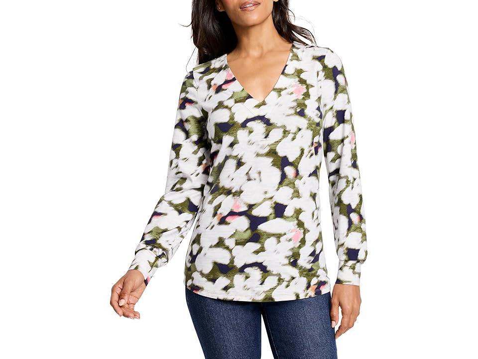 NIC+ZOE Blurred Petals Long Sleeve Top Multi) Women's Clothing Product Image