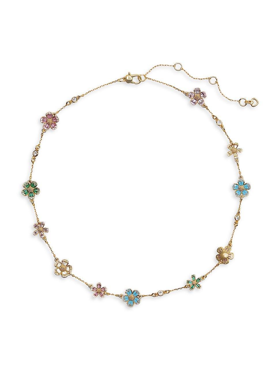 Womens Goldtone & Cubic Zirconia Flower Station Necklace Product Image