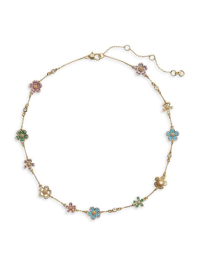 Womens Goldtone & Cubic Zirconia Flower Station Necklace Product Image