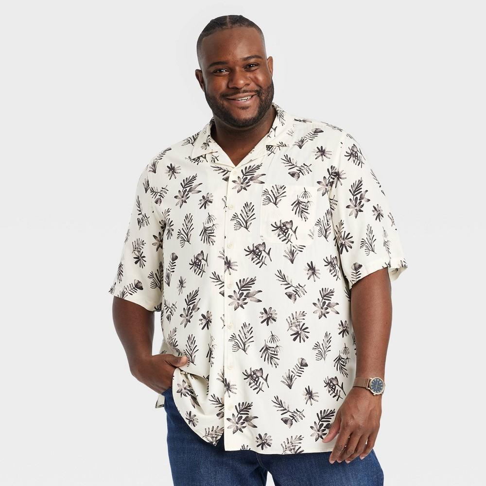 Mens Big & Tall Short Sleeve Collared Button-Down Shirt - Goodfellow & Co Heathered Black/Floral Print 3XLT Product Image