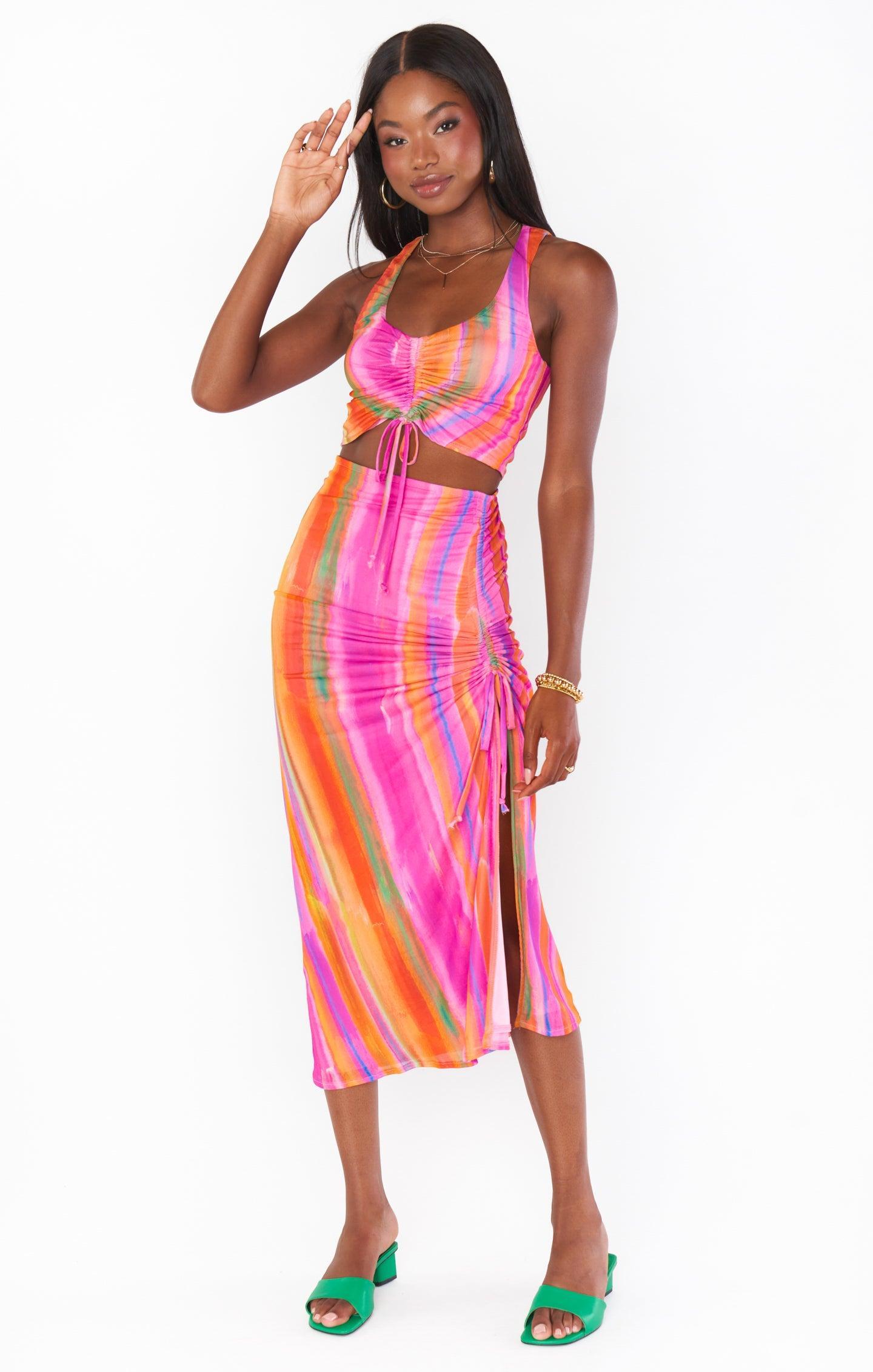 Dazy Skirt ~ Sunrise Stripe Mesh Product Image