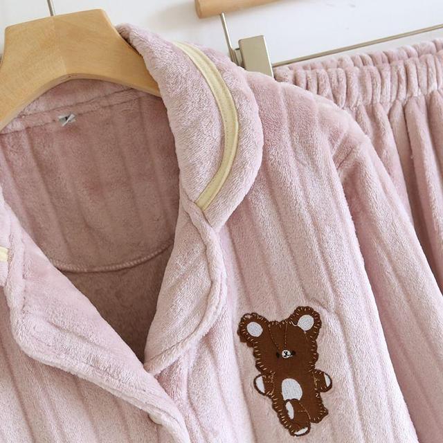 Pajama Set: Teddy Bear Accent Button-Up Jacket + Pants Product Image