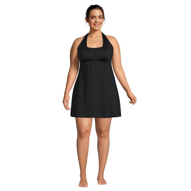 Women's Lands' End Chlorine Resistant Square Neck Halter Swim Dress, Size: Medium, Black Product Image