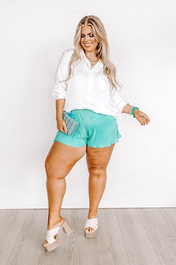 Tour The Town Pleated Shorts In Turquoise Curves Product Image