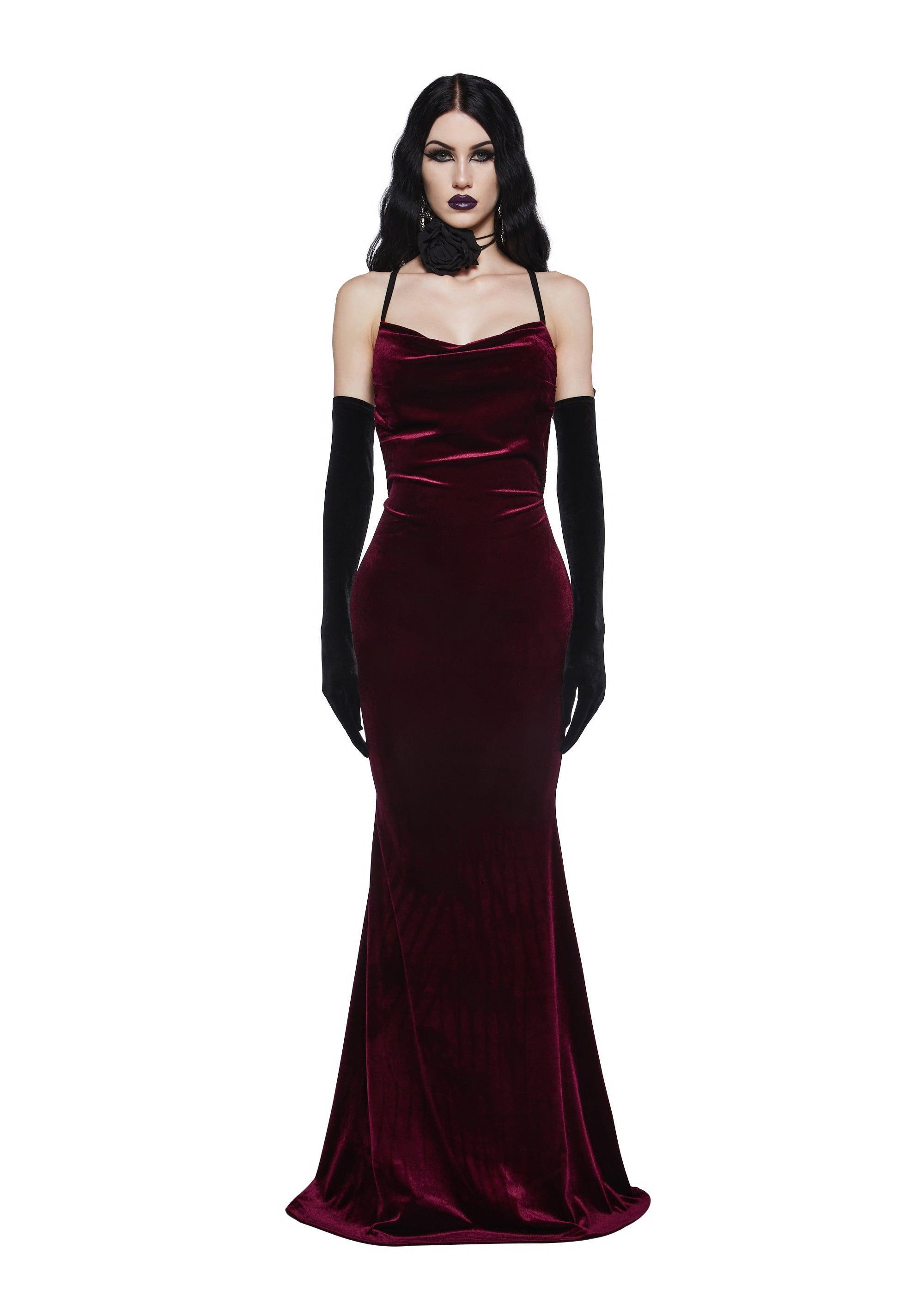 Velvet Cowl Neck Criss-Cross Straps Maxi Dress Widow - Dark Red Product Image