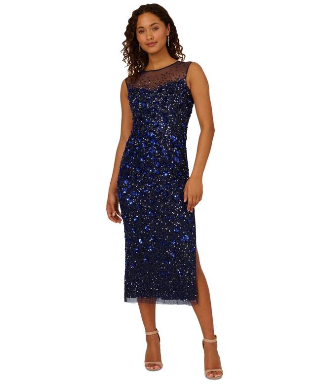 Adrianna Papell Womens Embellished Illusion Sleeveless Dress Product Image