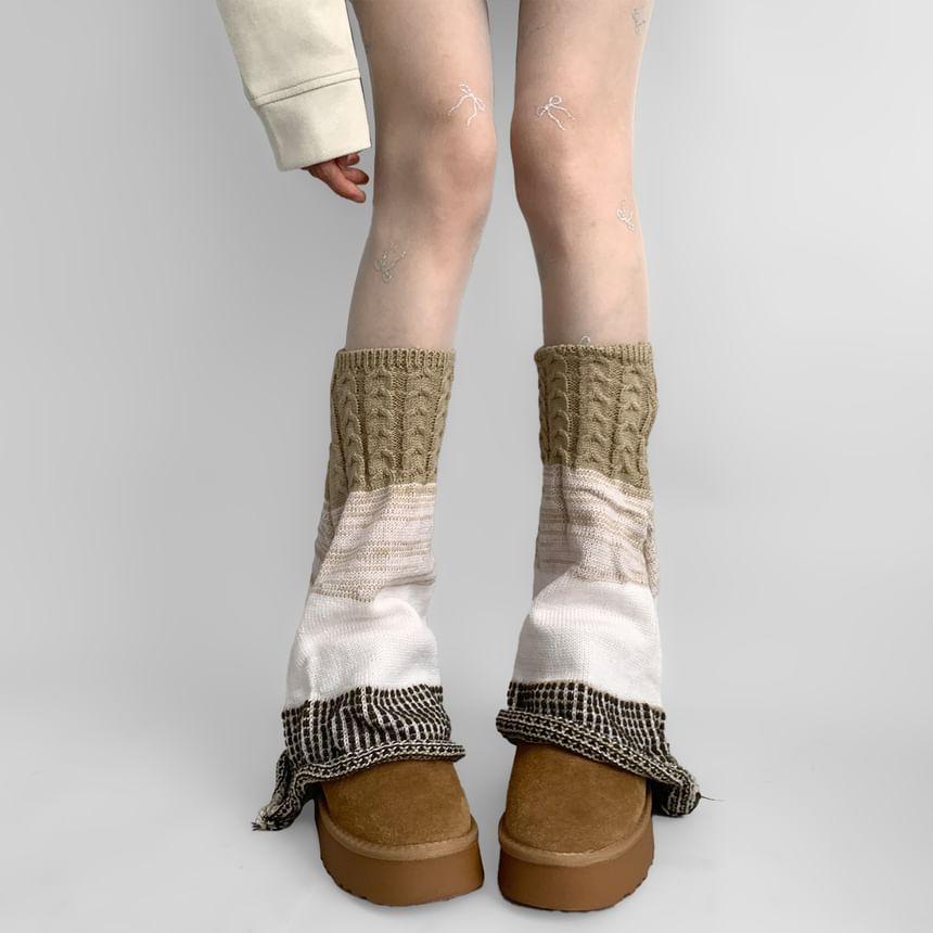 Plaid Panel Cable Knit Leg Warmers Product Image