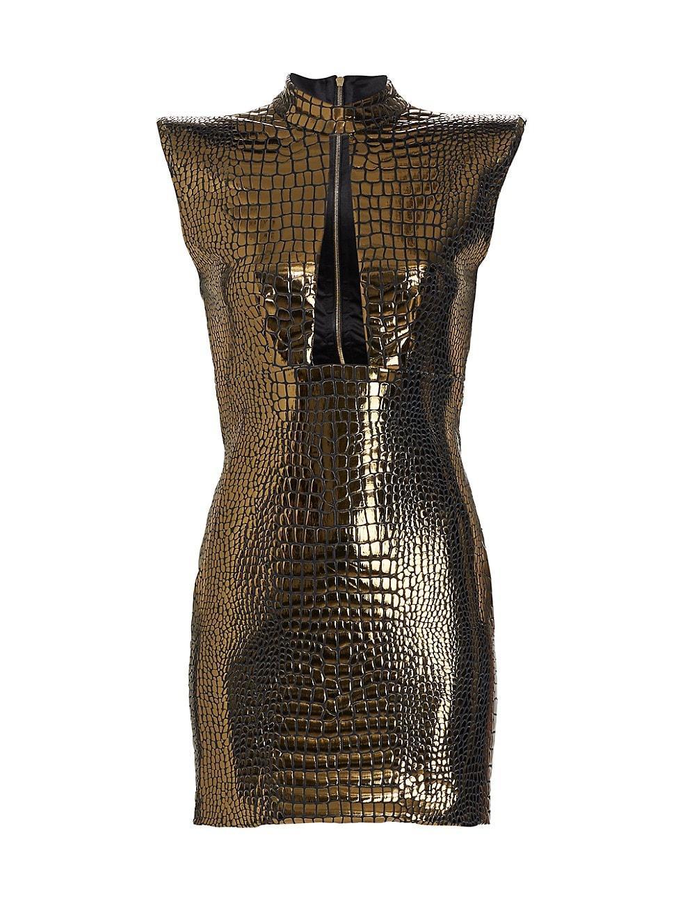 Womens Clara Gold Crocodile Mini Dress Product Image