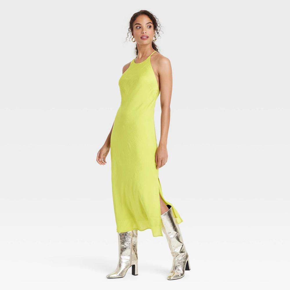 Womens Open Back Midi Slip Dress - A New Day Lime XS Product Image