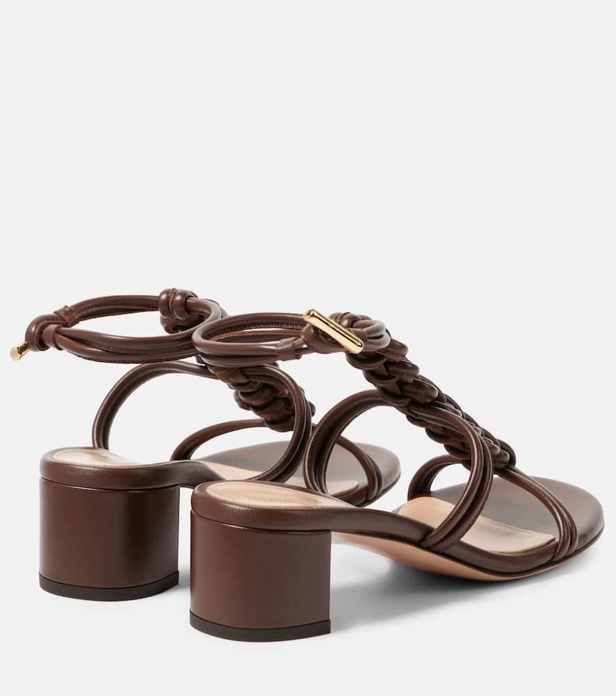 GIANVITO ROSSI Braided Napa T-strap Sandals In Brown Product Image