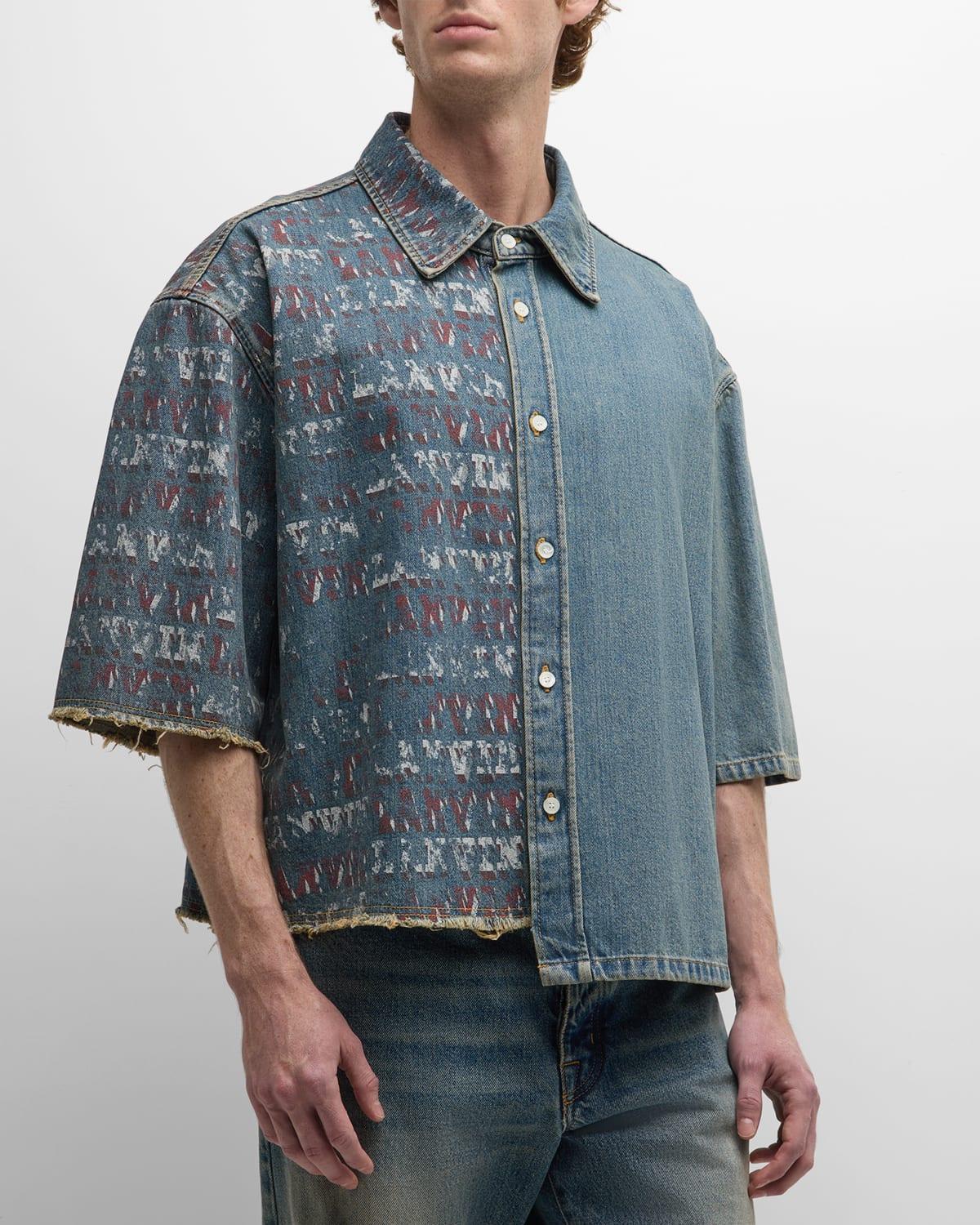 Mens Asymmetric Denim Button-Down Shirt Product Image