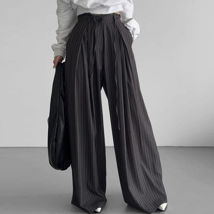 High Waist Striped Loose-Fit Wide-Fit Suit Pants Product Image