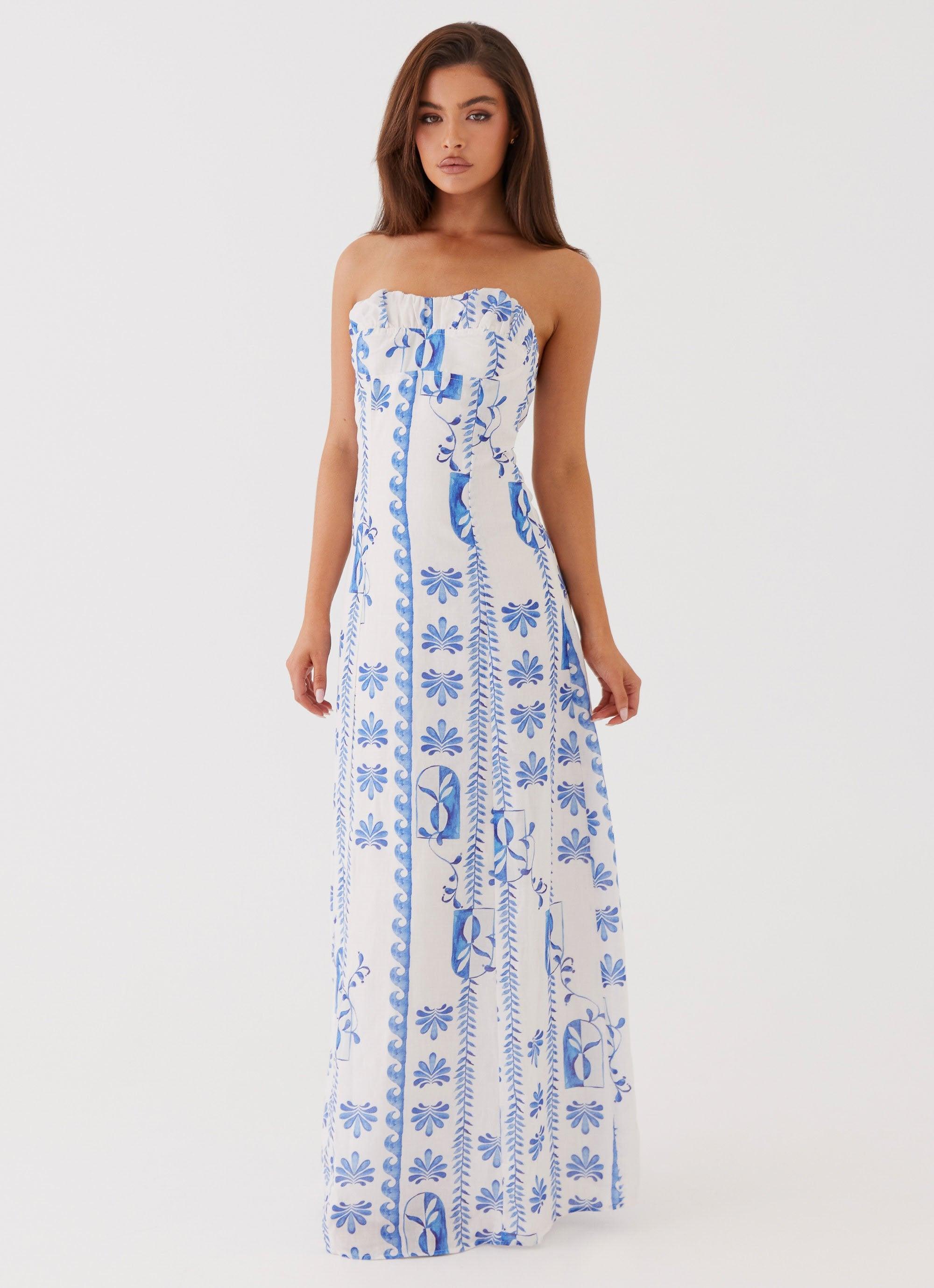 Tayla Linen Maxi Dress - Floral Wave Product Image