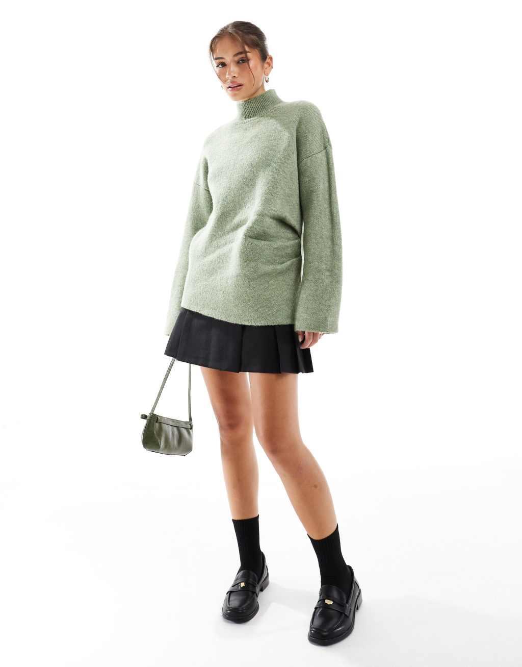 ASOS DESIGN knit gathered sweater in pistachio Product Image