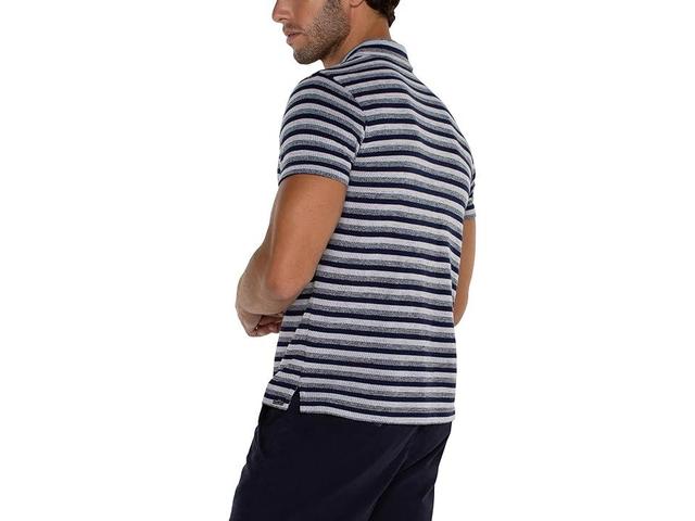 Liverpool Los Angeles French Terry Short Sleeve Polo (Navy White Melange Stripe) Men's Short Sleeve Knit Product Image