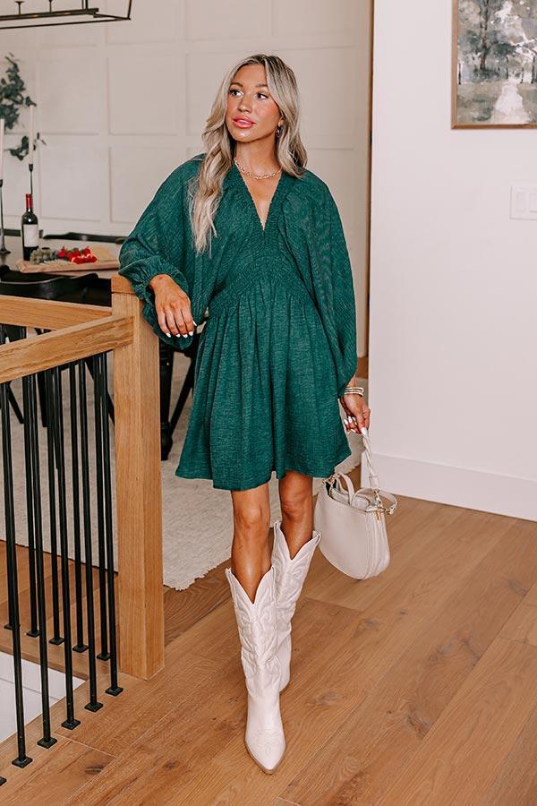 Around The Block Babydoll Dress In Hunter Green Product Image