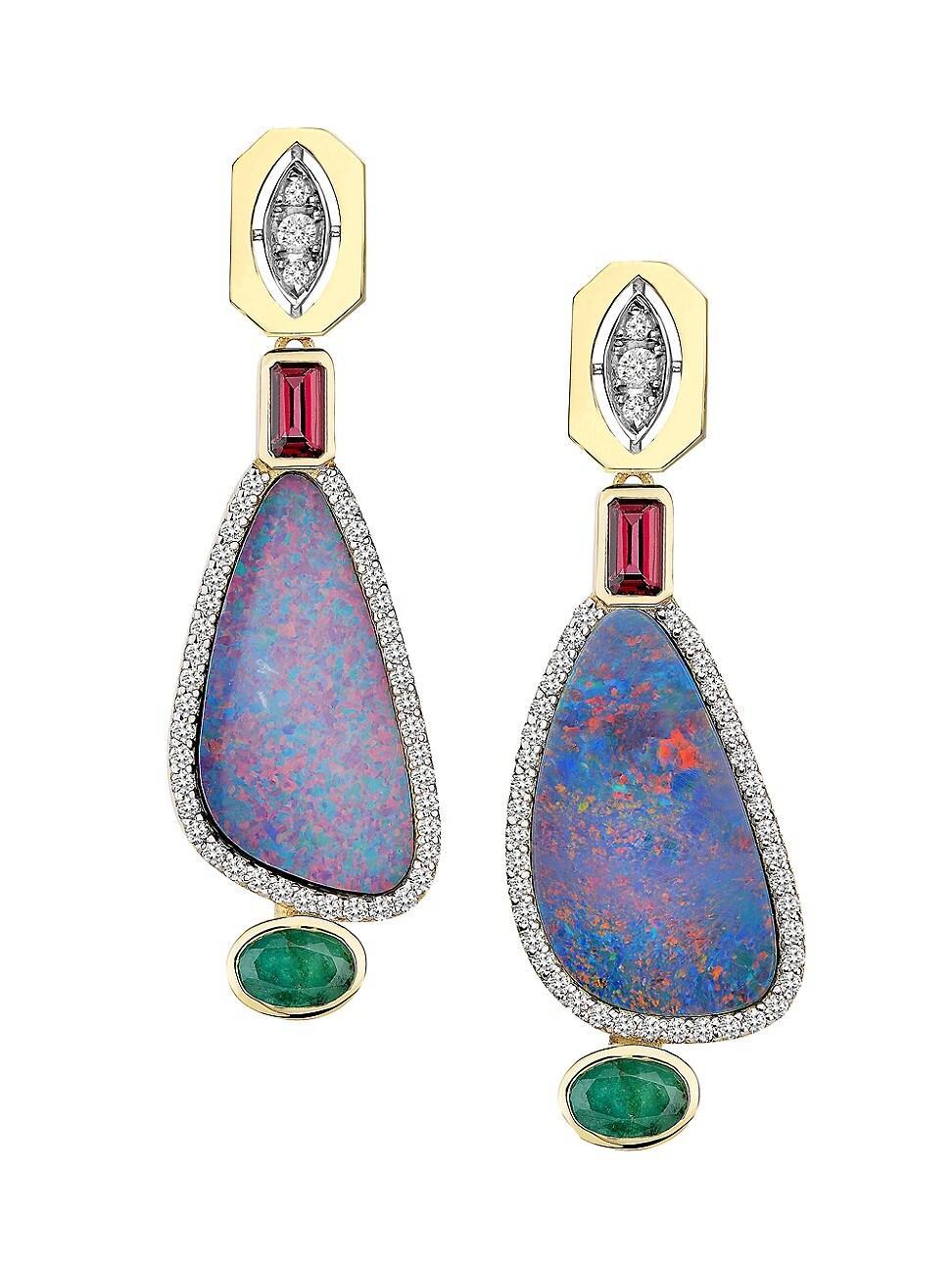 Womens Focus 14K Gold, Diamond, Emerald, Opal & Topaz Drop Earrings Product Image