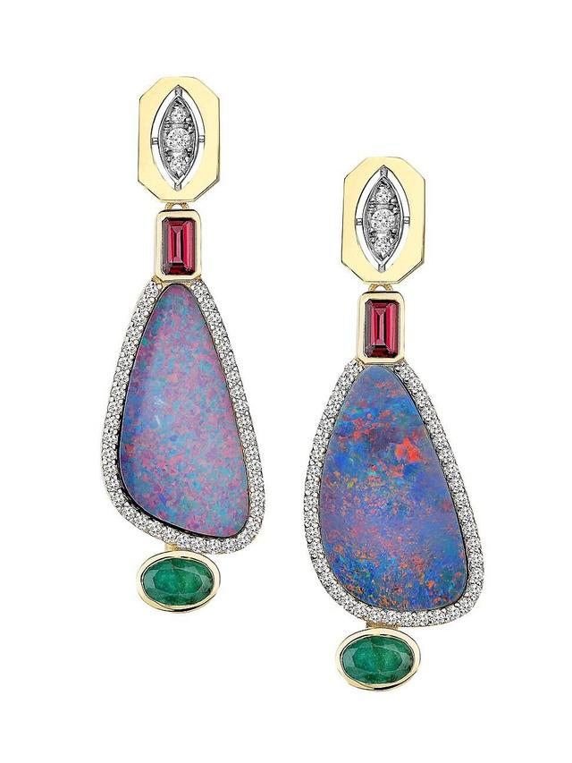 Womens Focus 14K Gold, Diamond, Emerald, Opal & Topaz Drop Earrings Product Image