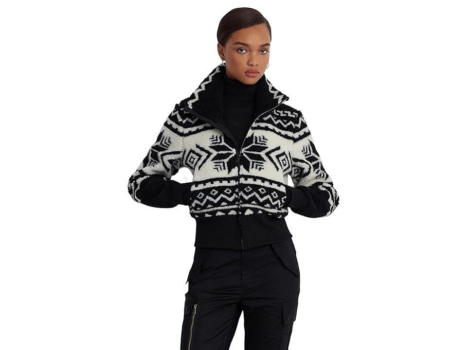 LAUREN Ralph Lauren Fair Isle Jacquard Fleece Mockneck Coat Cream) Women's Vest Product Image