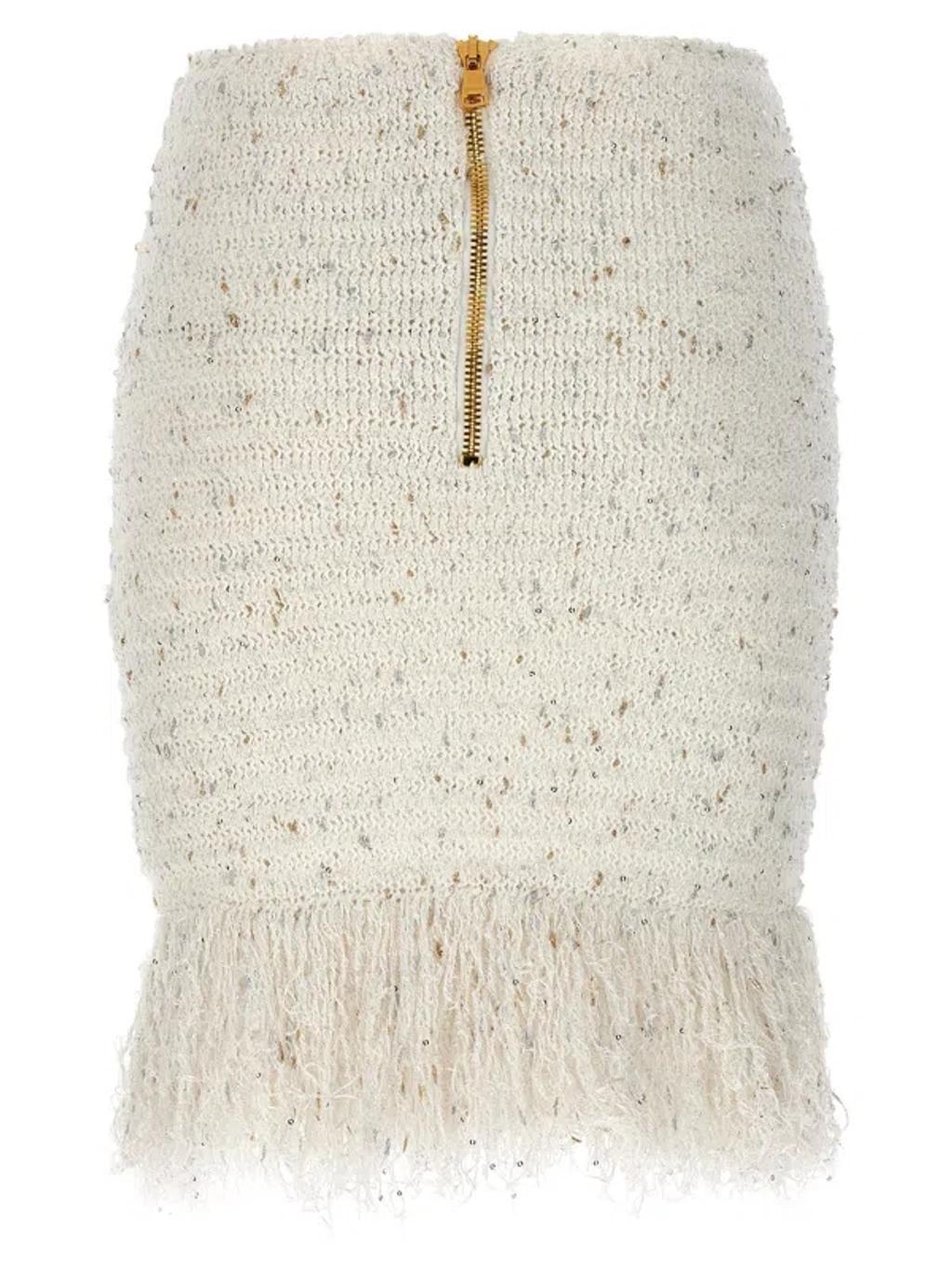 BALMAIN Fringed Tweed Skirts White Product Image