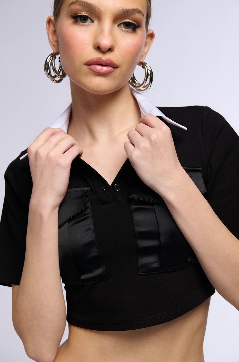 ALL BUSINESS COLLARED CROP TOP Product Image