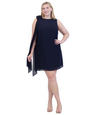 Plus Size Draped-Shoulder Boat-Neck Dress Product Image