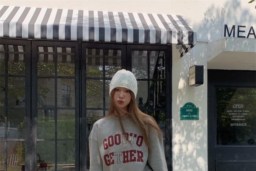 Set: Crewneck Lettering Pullover + Mini Pleated Skirt Product Image