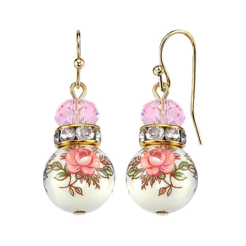 1928 Pink Beaded Rose Drop Earrings, Womens, Multicolor Product Image