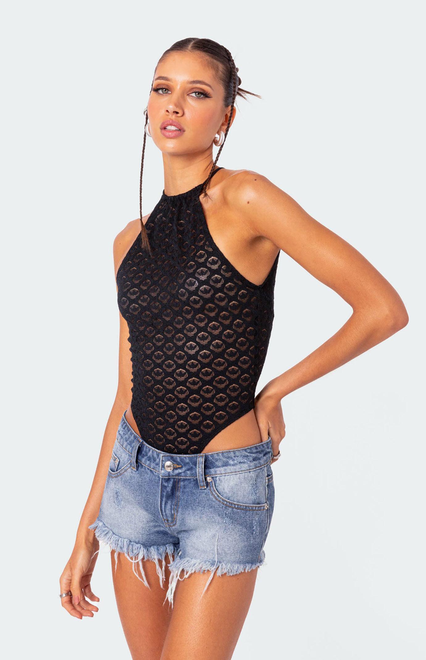 Sheer Lace Open Back Bodysuit Product Image