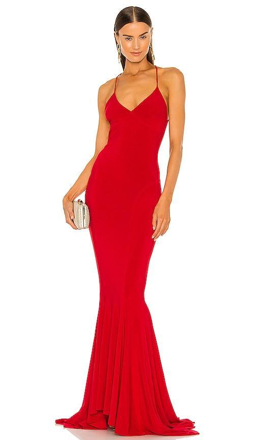 Norma Kamali X REVOLVE Low Back Slip Mermaid Fishtail Gown in Red - Red. Size M (also in S, L, XL). Product Image