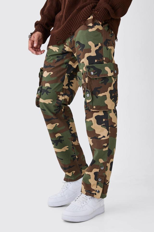 Straight Leg 3d Cargo Camo Ripstop Pants | boohooMAN USA Product Image