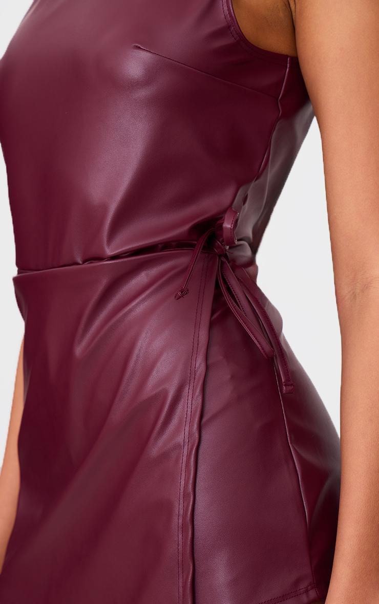  Burgundy Faux Leather Boat Neck Wrap Front Romper Product Image