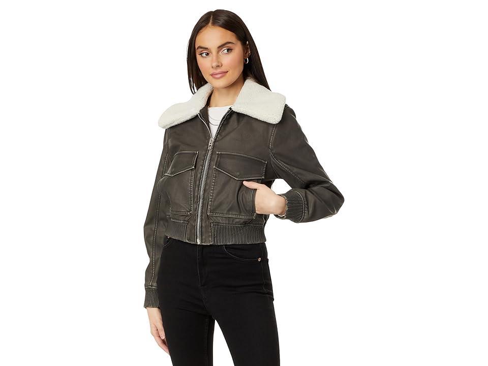 Blank NYC Leather Bomber with Sherpa Collar (Night Crawler) Women's Clothing Product Image