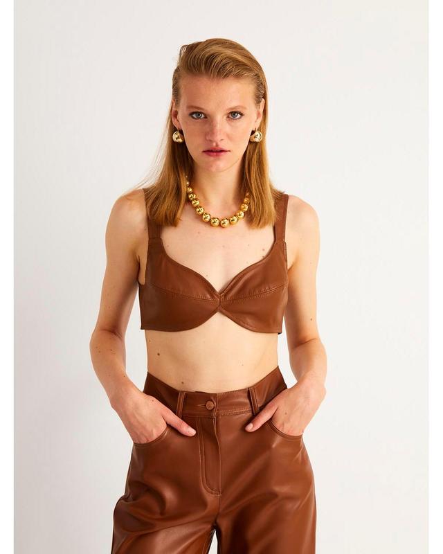 Womens Sweetheart Neck Pleather Crop Top Product Image