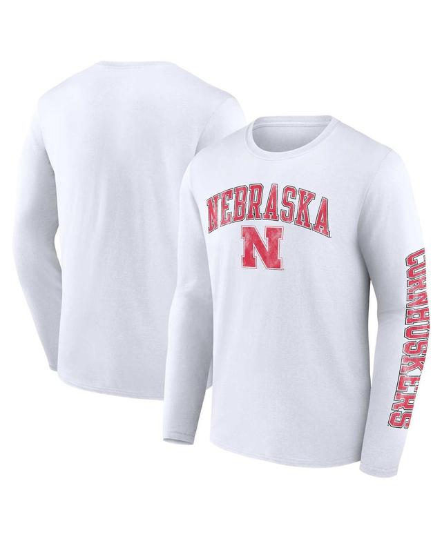 Mens Fanatics White Nebraska Huskers Distressed Arch Over Logo Long Sleeve T-shirt Product Image