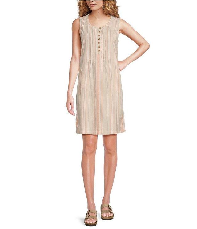 Aventura Breezy Woven Stripe Scoop Neck Pintuck Shift Dress Product Image