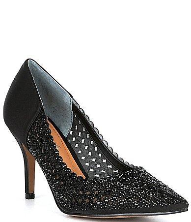 J. Renee Sesily Satin Rhinestone Embellished Pointed Toe Pumps Product Image