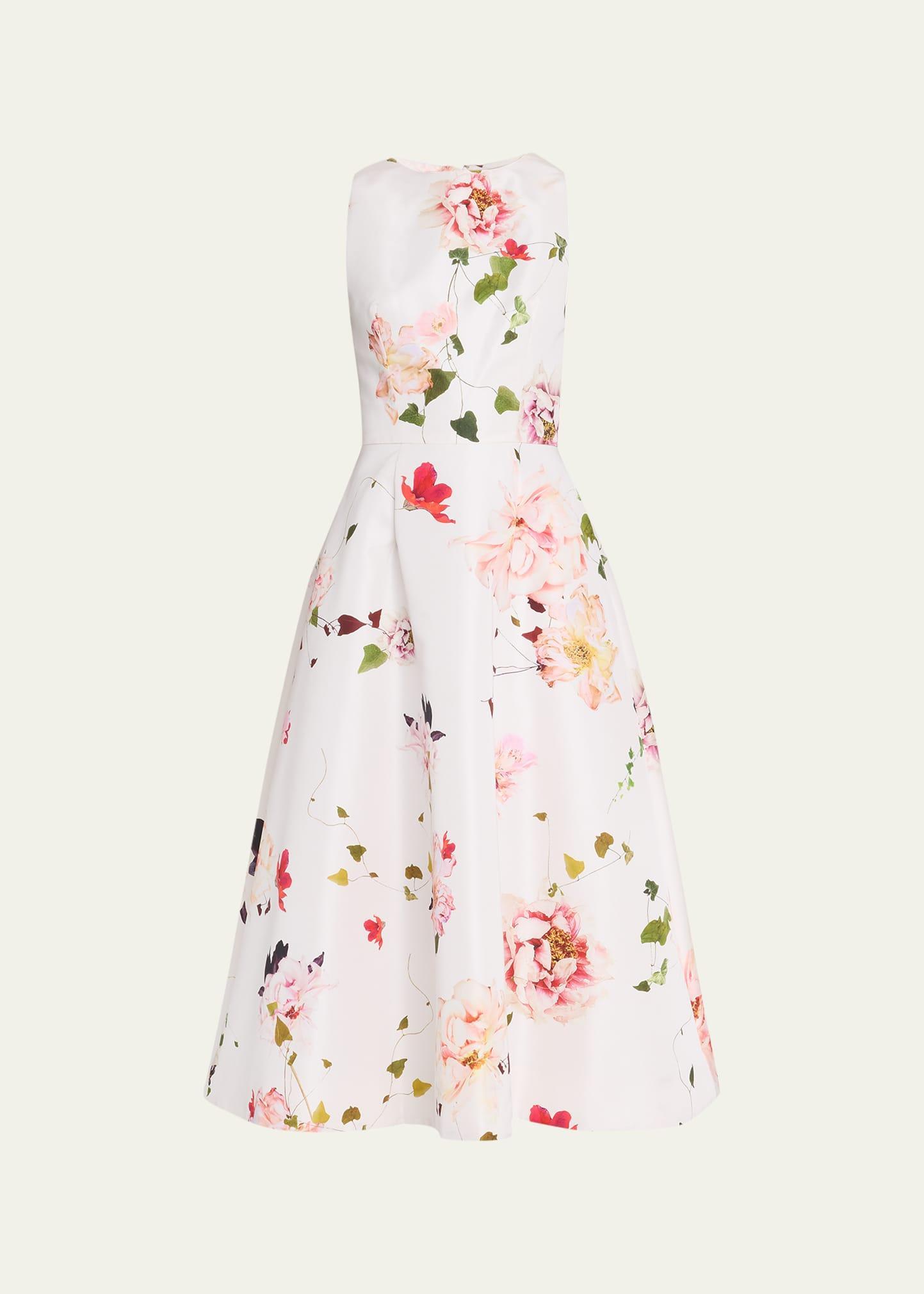 Womens Faille Floral Sleeveless Midi-Dress Product Image