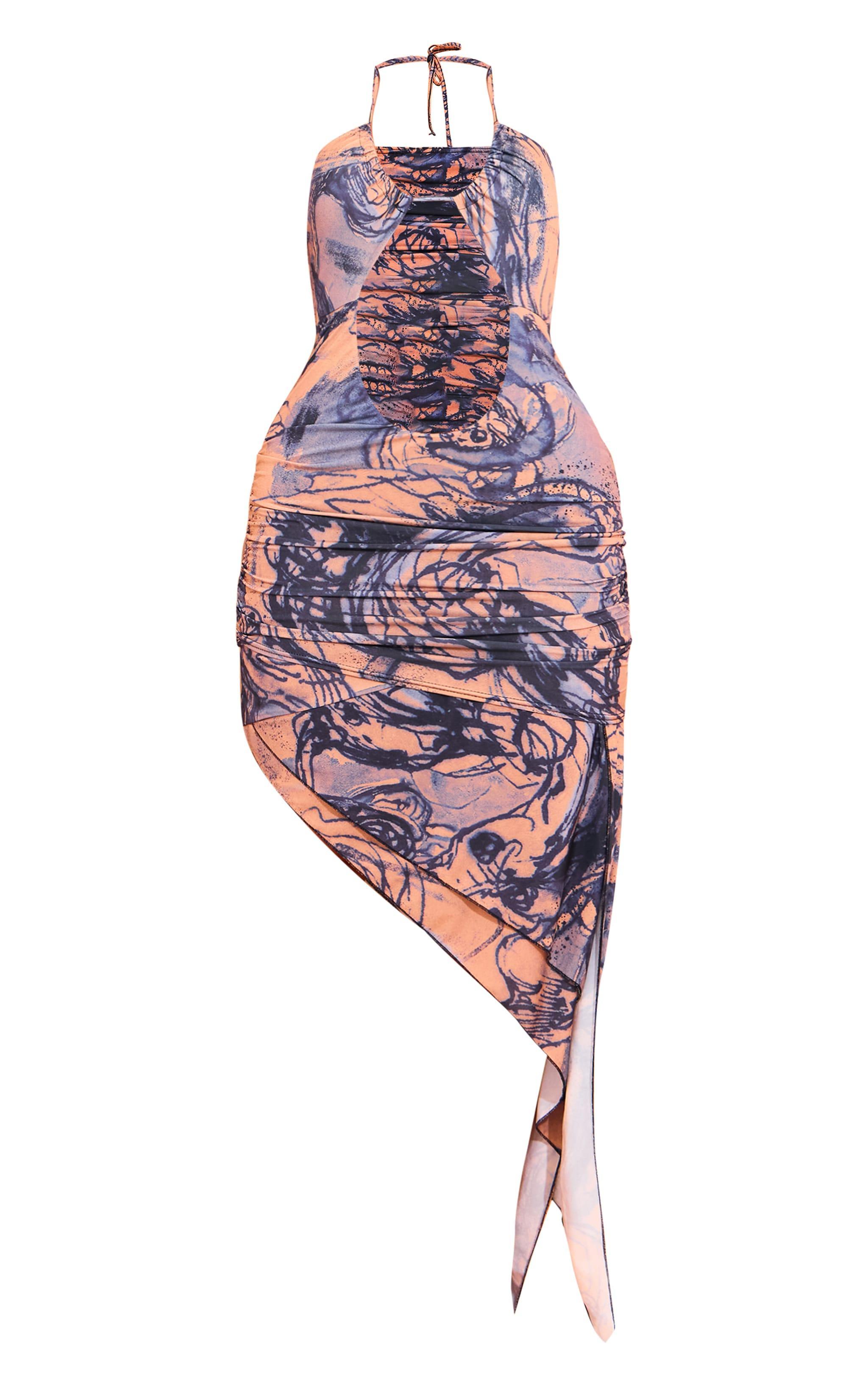 Multi Abstract Printed Slinky Halterneck Cut Out Maxi Dress Product Image