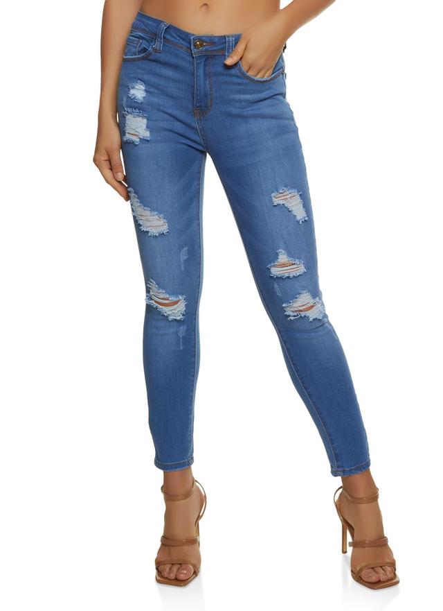 Womens WAX Mid Rise Distressed Jeans Product Image