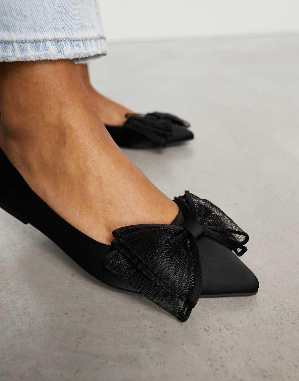 ASOS DESIGN Lila bow ballet in black Product Image