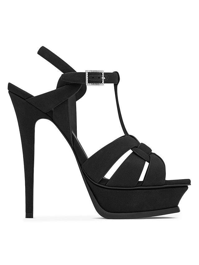 Saint Laurent Tribute Platform Sandals in Crepe De Chine Product Image