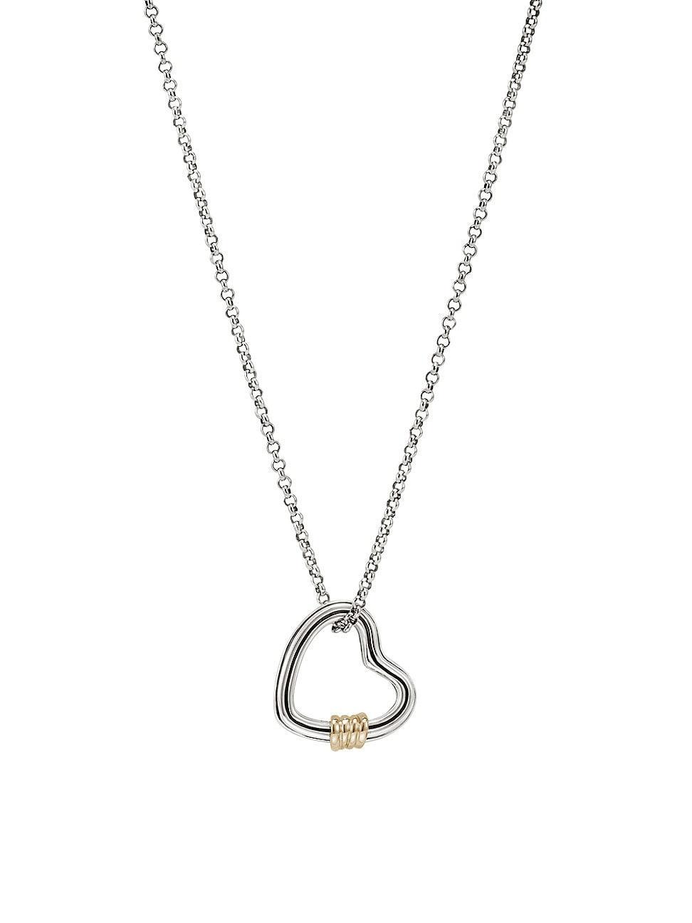 Womens Bamboo Sterilng Silver, 14K Yellow Gold & 0.03 TCW Diamond Heart Pendant Necklace Product Image