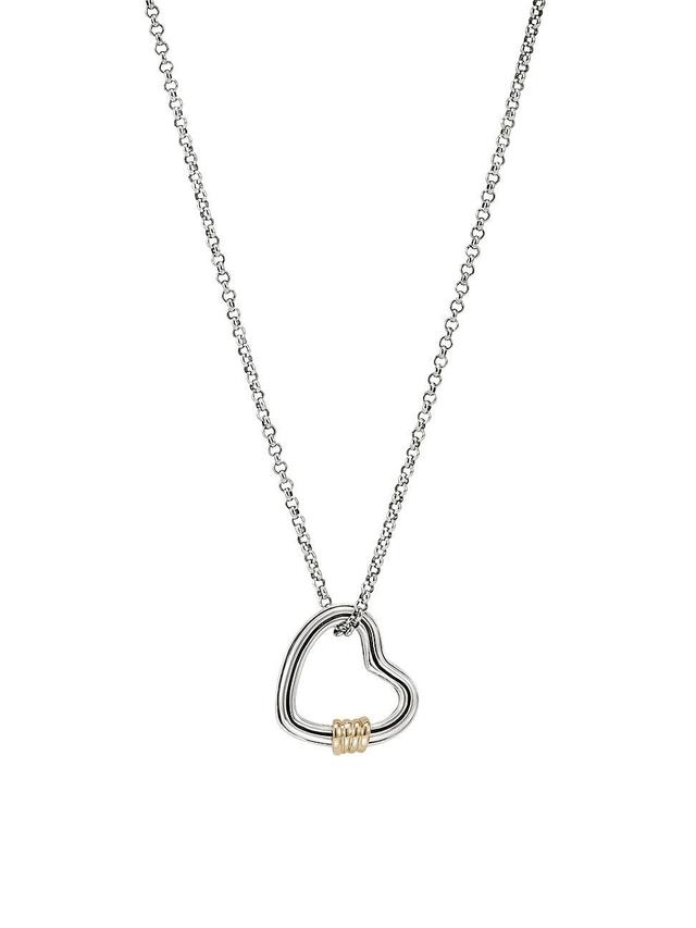 Womens Bamboo Sterilng Silver, 14K Yellow Gold & 0.03 TCW Diamond Heart Pendant Necklace Product Image