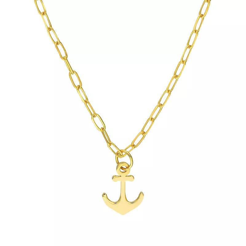 14k Gold Paper Clip Chain Anchor Pendant Necklace, Womens Yellow Product Image