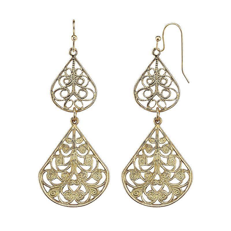 1928 Filigree Double Teardrop Earrings, Womens, Yellow Product Image