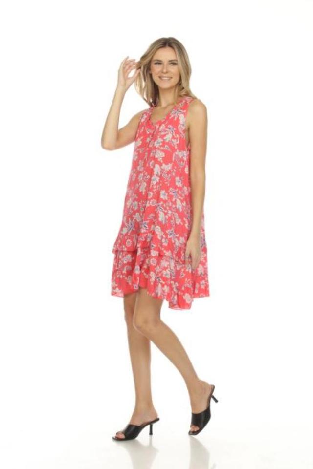 Ruffle Trimmed Sleeveless Dress in Coral Lily Print Product Image