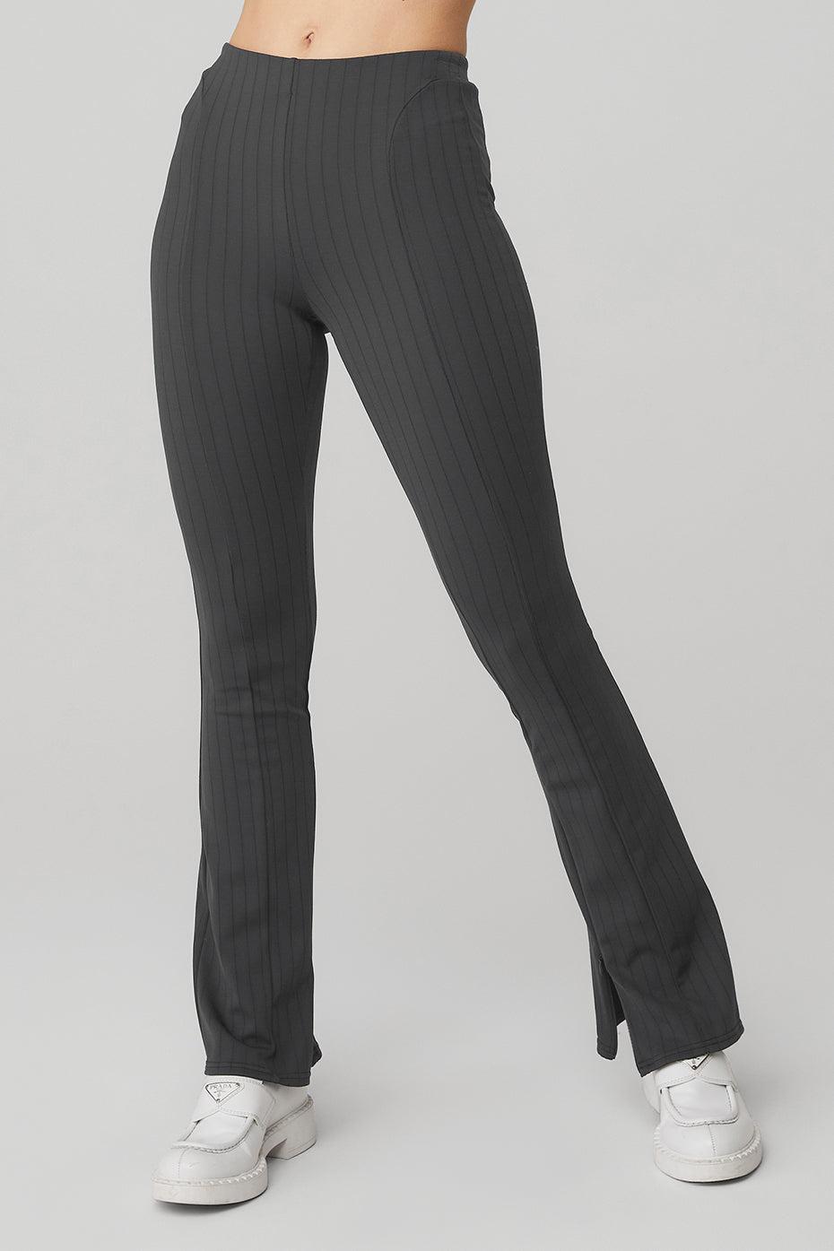 Alo Yoga | High-Waist Pinstripe Zip It Flare Legging Grey Product Image