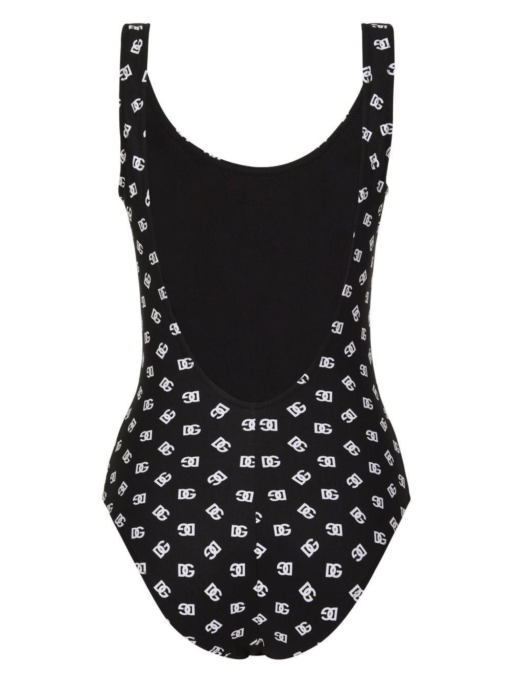 DOLCE & GABBANA One-piece Racing Swimsuit With Dg Logo Print In Black Product Image