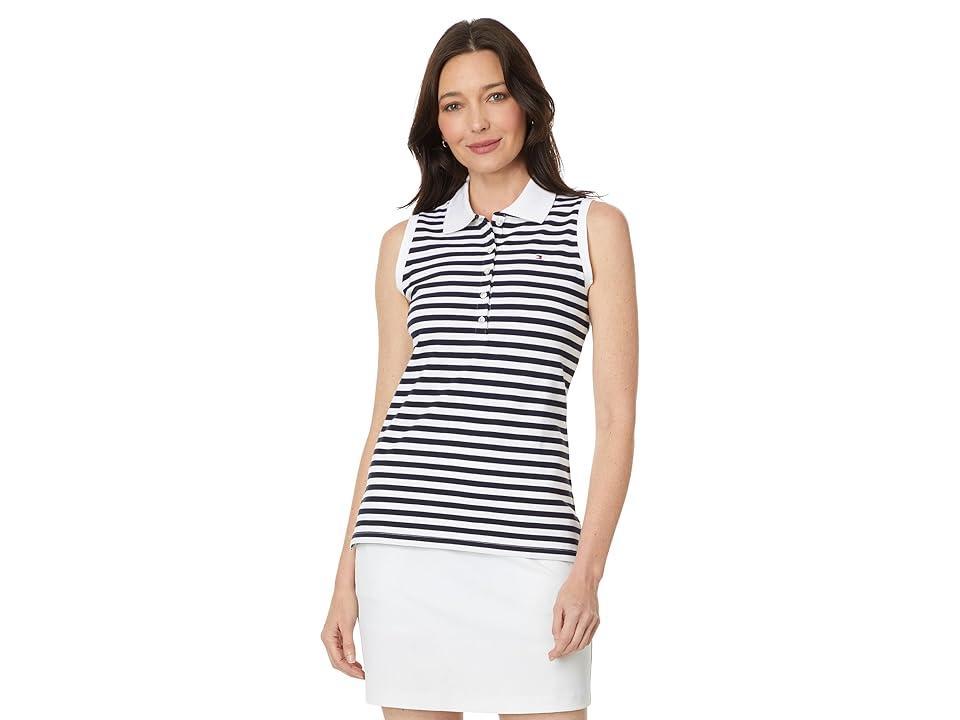 Tommy Hilfiger Sleeveless Stripe Polo (Sky Captain/Bright White) Women's Clothing Product Image